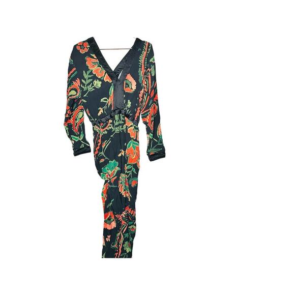 SOMETHING NAVY Multicolor Floral Crepe Long Sleeves Jumpsuit Size Medium - Picture 6 of 13
